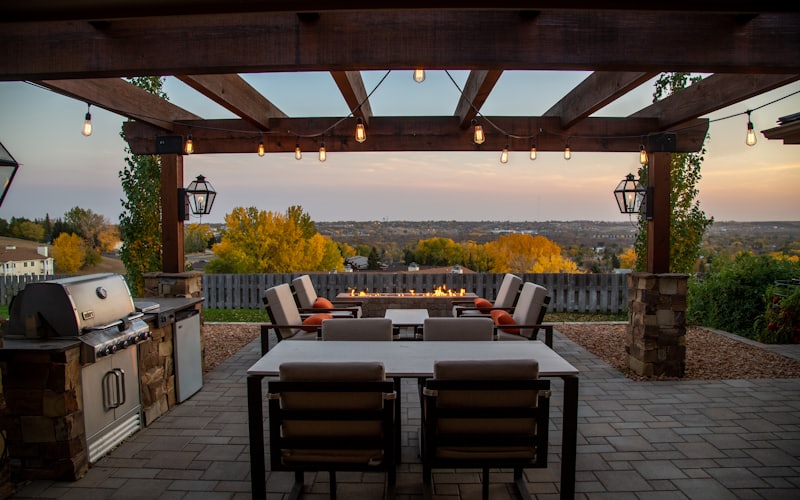 A clean paver patio with a pergola